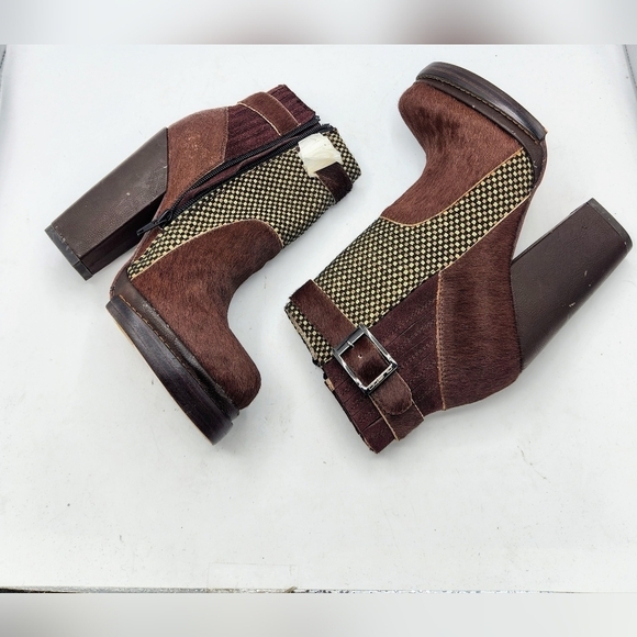 Custo Barcelona Pony-Style Calfskin Ankle Boots In Brown and Grey Size 38 - Picture 6 of 16